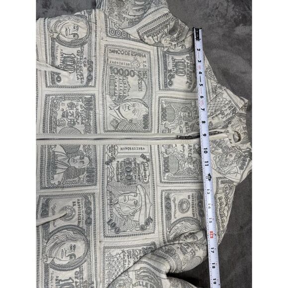 VTG RARE 90s Pelle Moda White Leather Money Print Jacket Sz L Currency $$$ - Picture 14 of 16